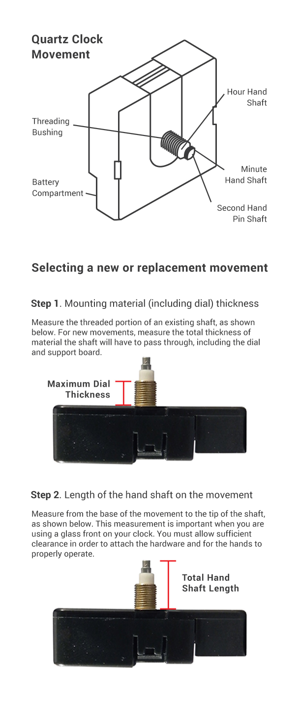 Seiko-SKP Clock Movement Mechanism With 3" Black Spade Hands for 1/4" dials 